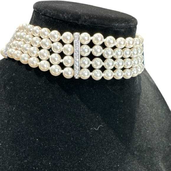 Swarovski Crystal & Faux Pearl Choker 4 Strand Necklace - Picture 3 of 6